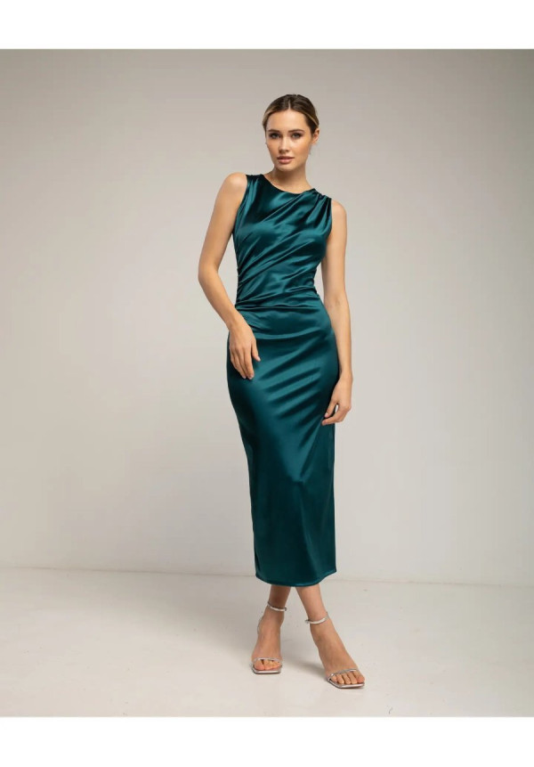 Tantra vestido verde pliegue