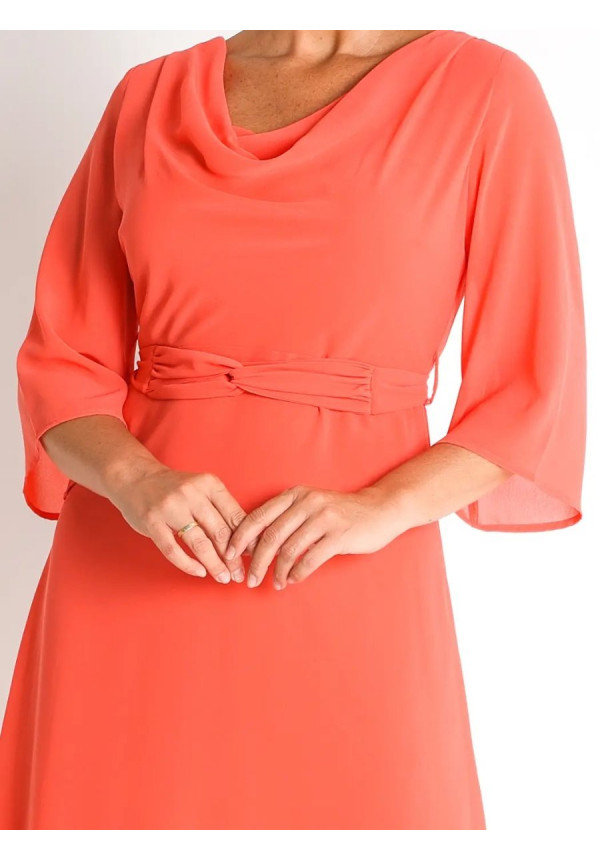 Vestido gasa con cinturon Naranja