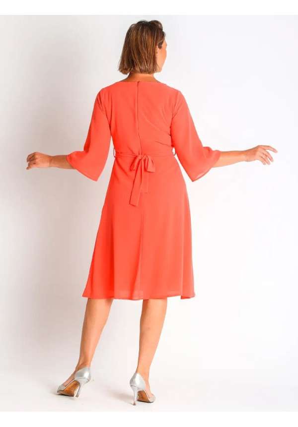 Vestido gasa con cinturon Naranja