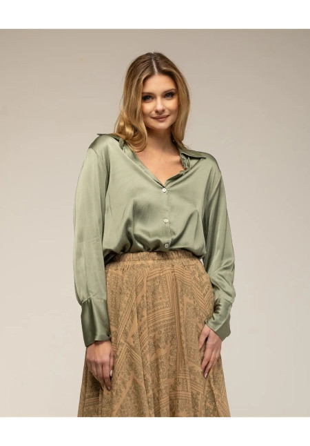 Tantra  camisa seda puños amplios, verde