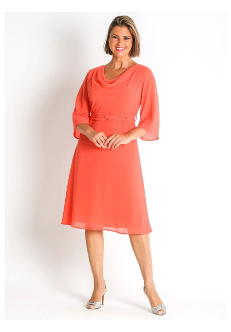 Vestido gasa con cinturon Naranja