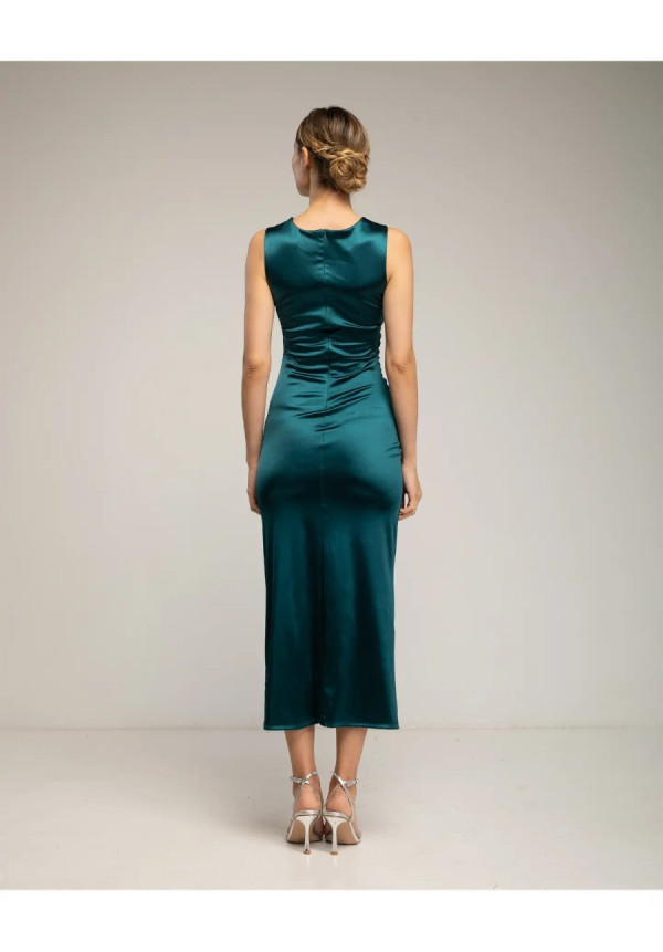 Tantra vestido verde pliegue